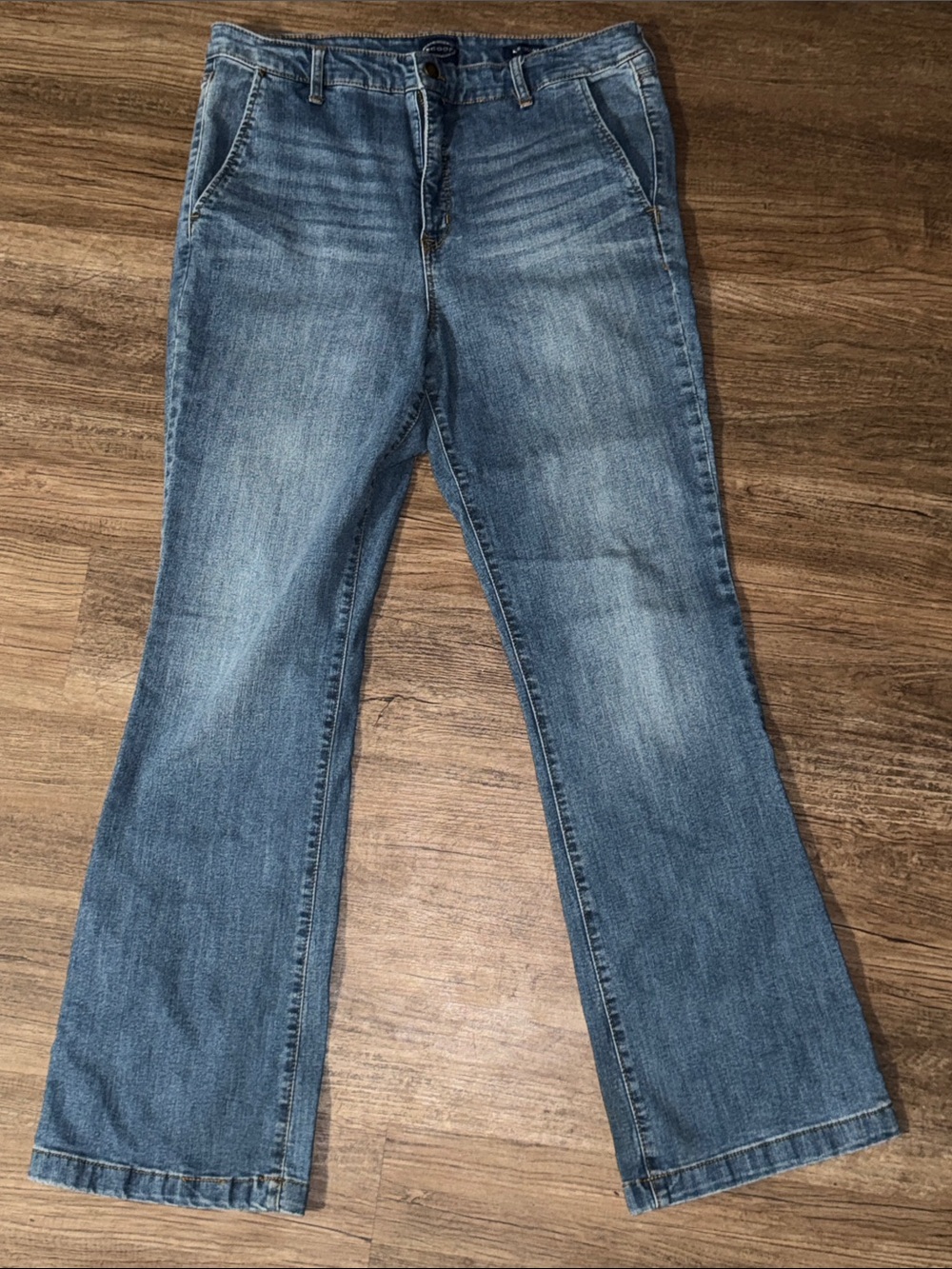 Classic Blue Flared Jeans with Subtle Fade
